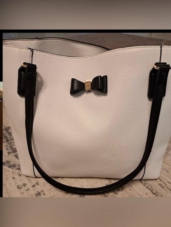 Anne Klein Handbags - Anne Klein White Tote with Black Handles and Bow